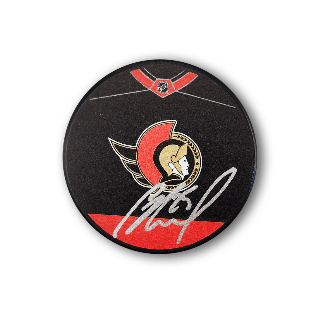 Chris Neil Autographed Ottawa Senators Jersey Design Hockey Puck