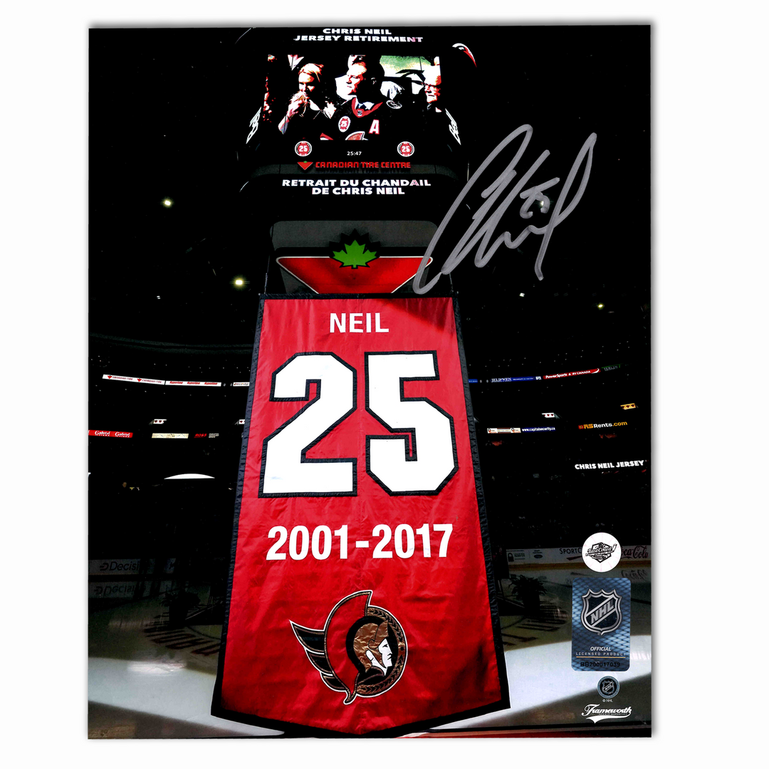 Chris Neil Autographed Ottawa Senators Retirement Banner 8x10 Photo