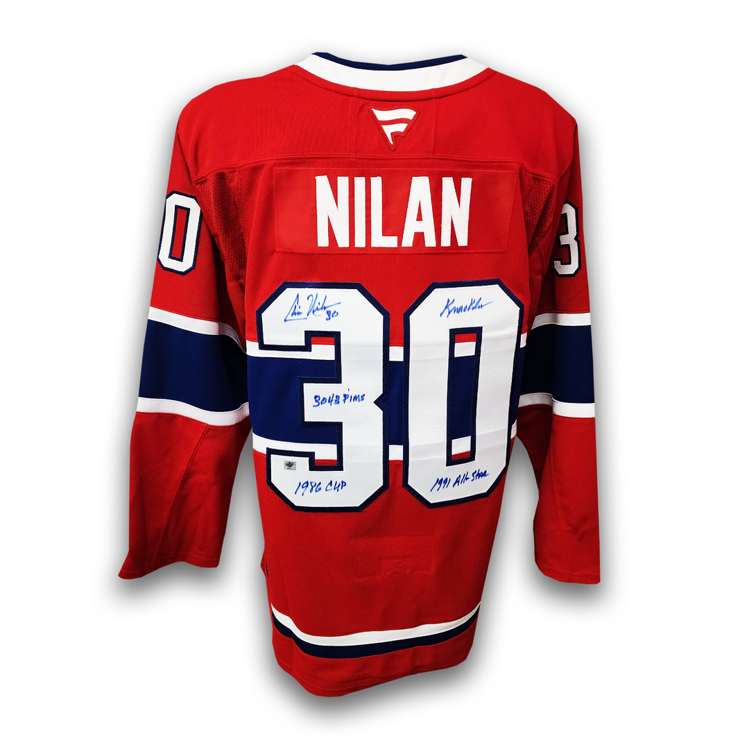 Chris Nilan Autographed Montreal Canadiens Fanatics Premium Jersey Career Inscriptions