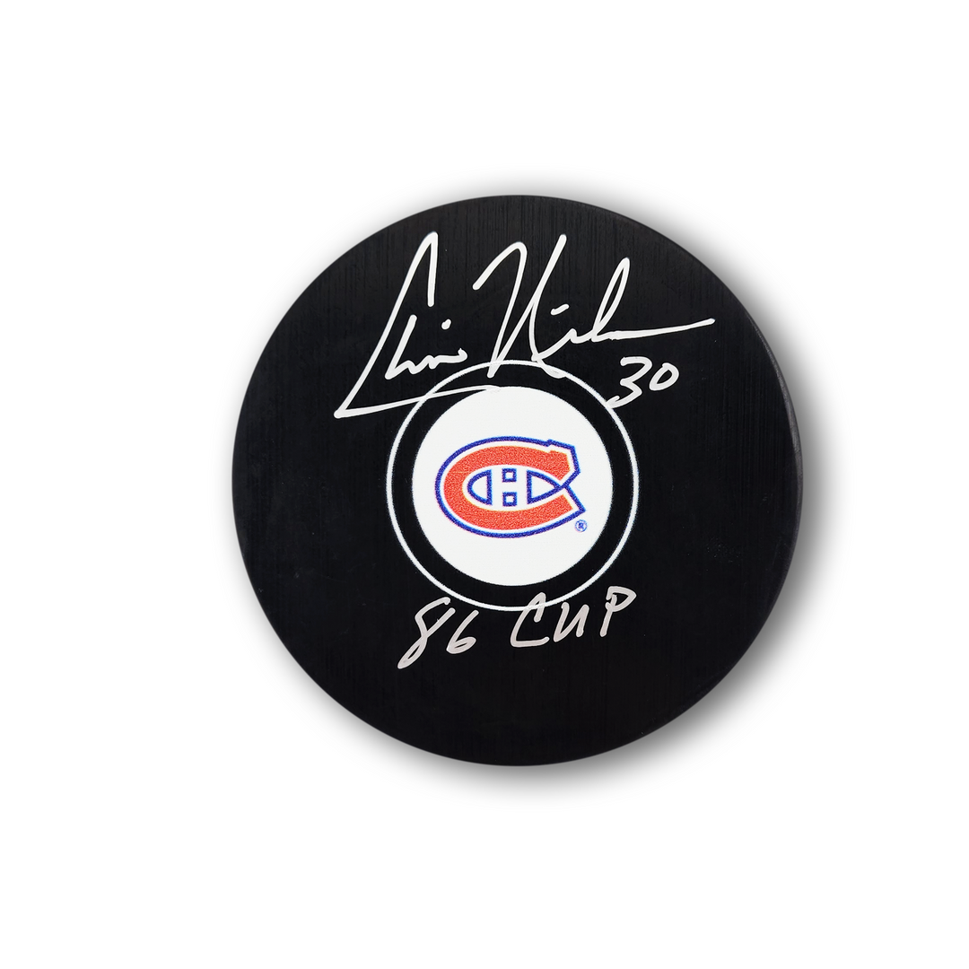 Chris Nilan Autographed Montreal Canadiens Hockey Puck Inscribed 86 Cup