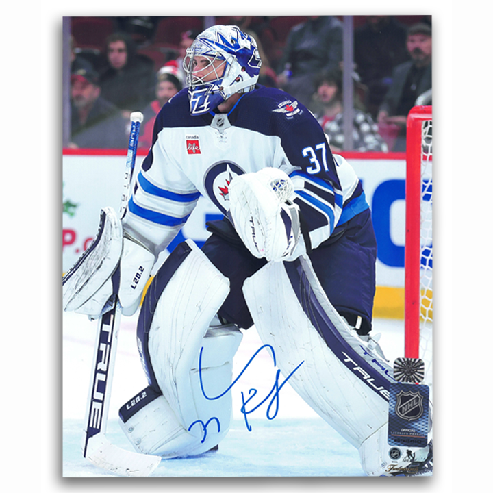 Connor Hellebuyck Winnipeg Jets Autographed Away 8x10 Photo