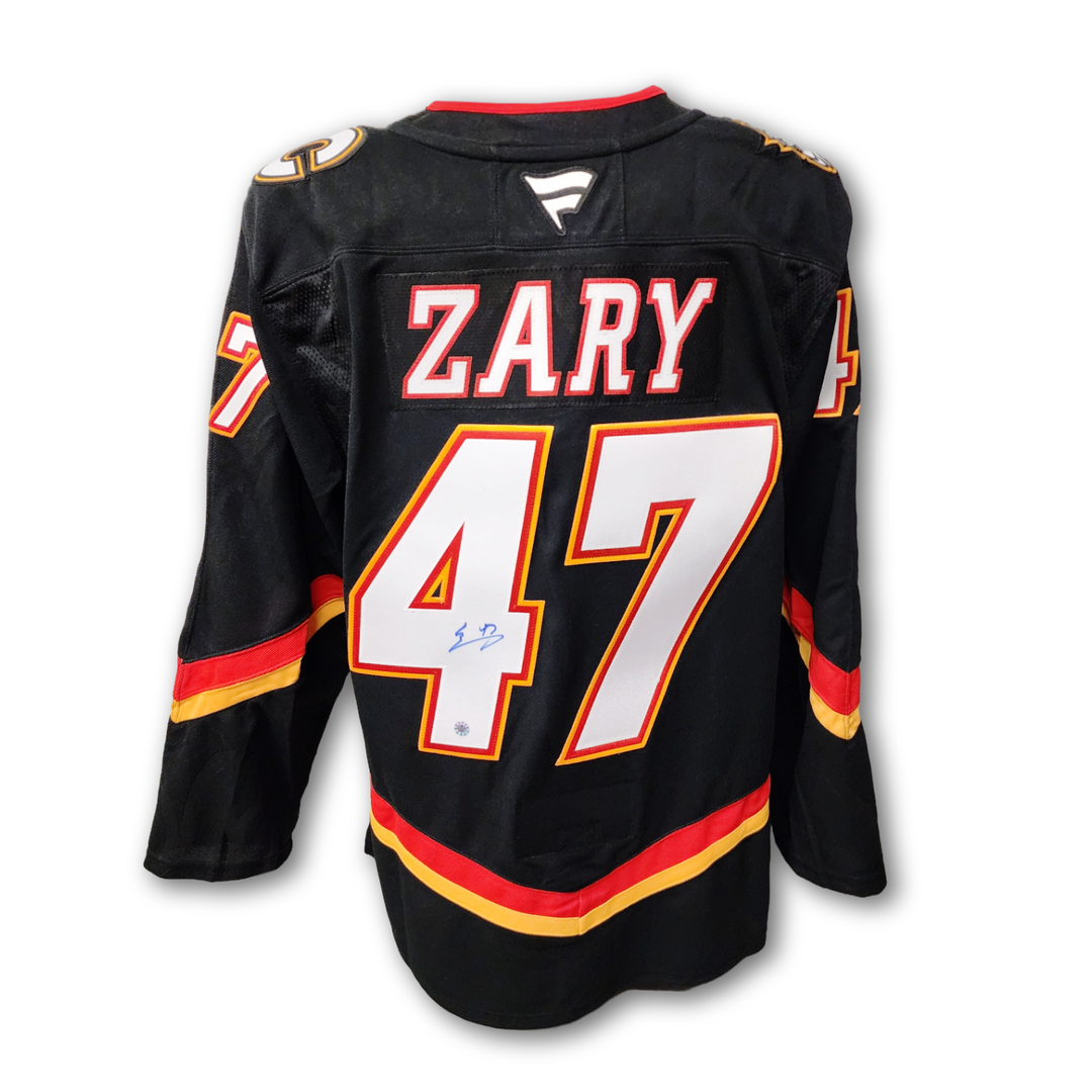 Connor Zary Autographed Calgary Flames Alternate Fanatics Premium Jersey