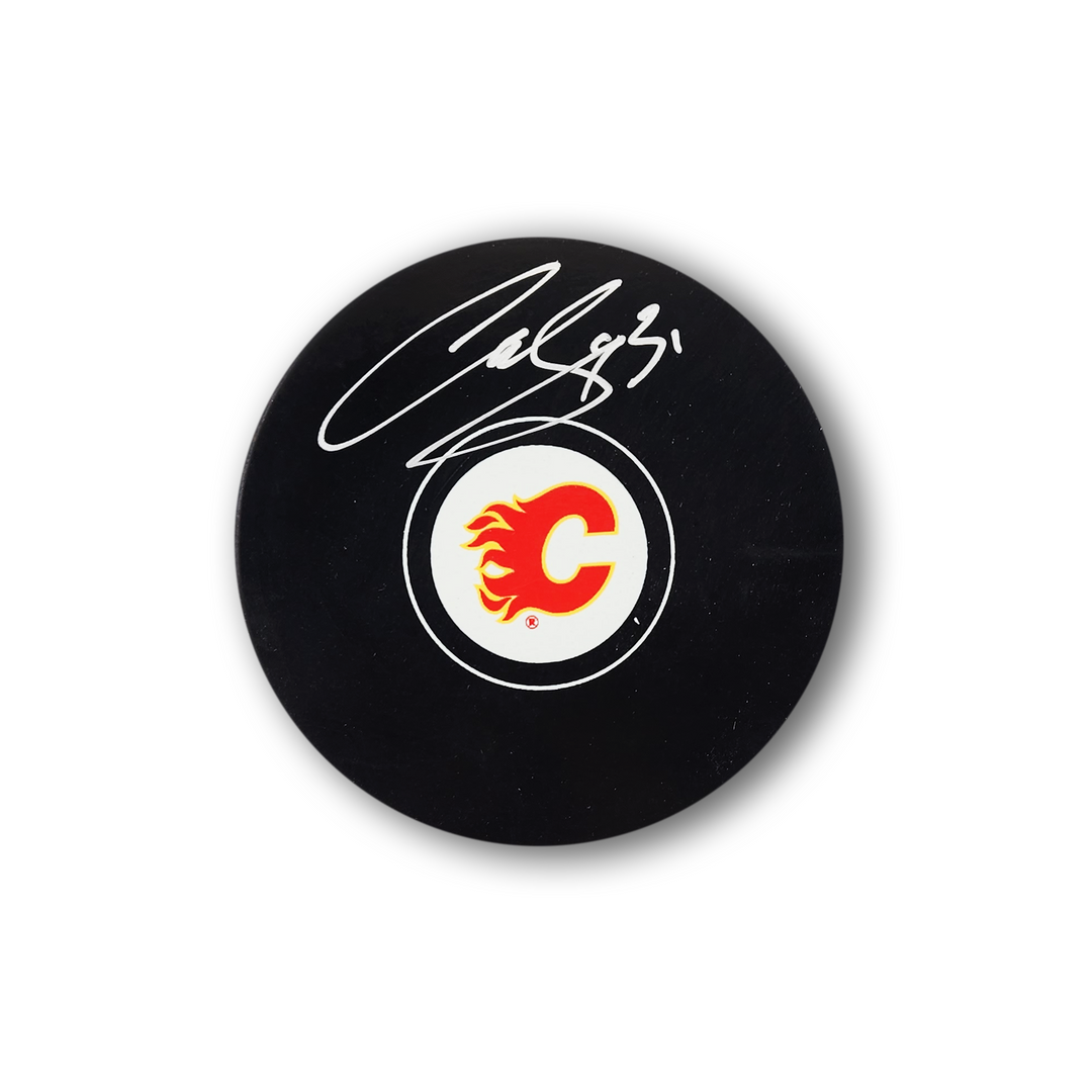 Curtis Joseph Autographed Calgary Flames Hockey Puck