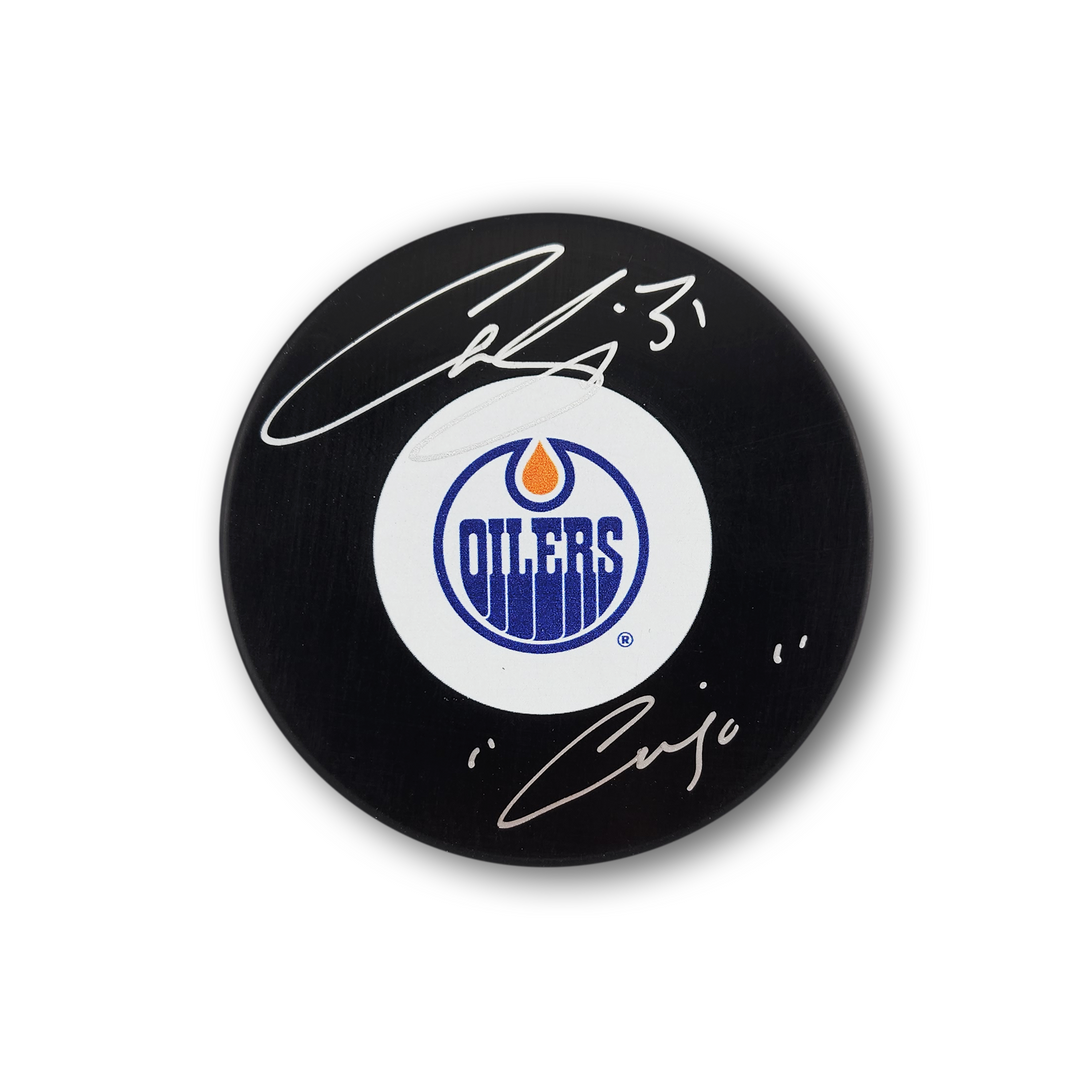 Curtis Joseph Autographed Edmonton Oilers Hockey Puck Inscribed Cujo