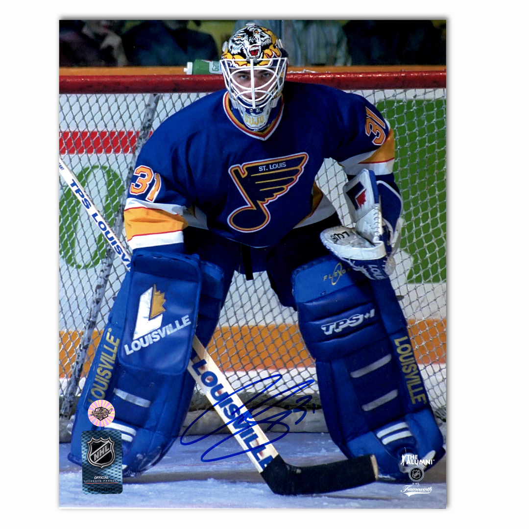 Curtis Joseph Autographed St. Louis Blues 8x10 Photo (Facing Forward)