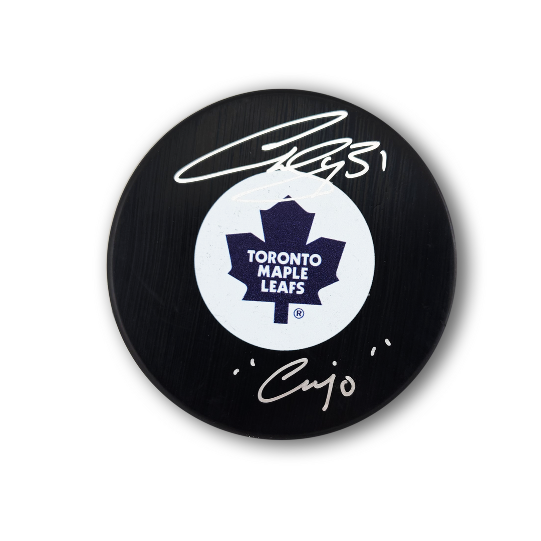 Curtis Joseph Autographed Toronto Maple Leafs Hockey Puck Inscribed Cujo