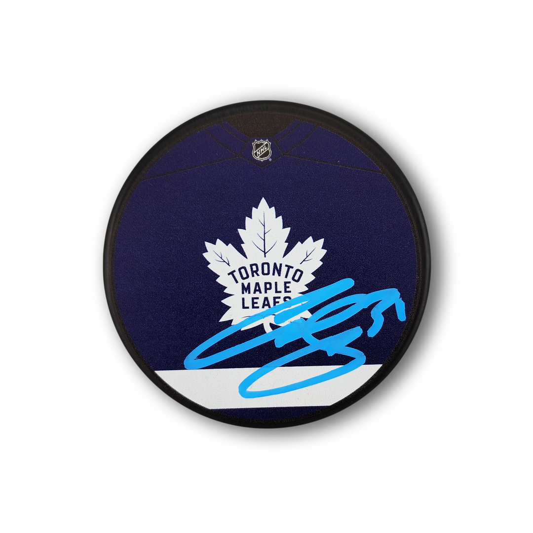 Curtis Joseph Autographed Toronto Maple Leafs Jersey Design Hockey Puck