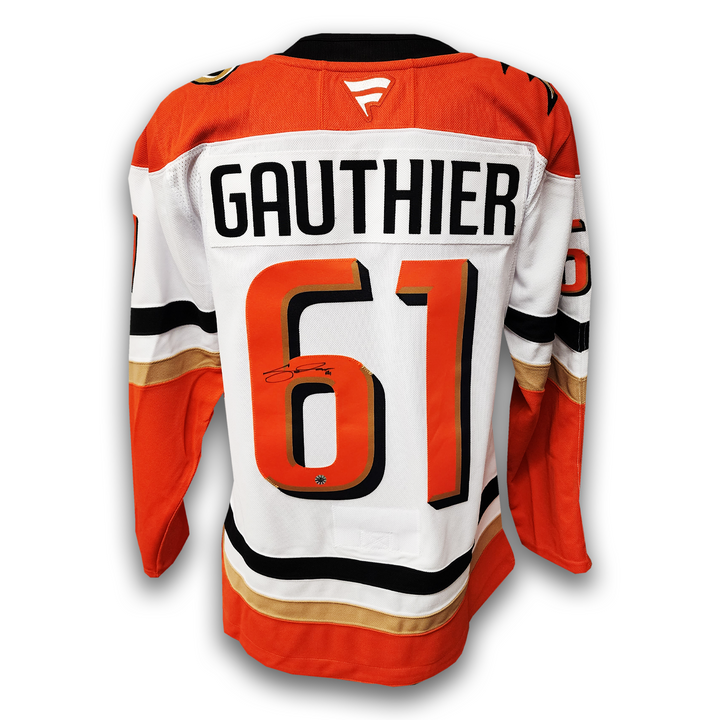 Cutter Gauthier Autographed Anaheim Ducks Away Fanatics Premium Jersey