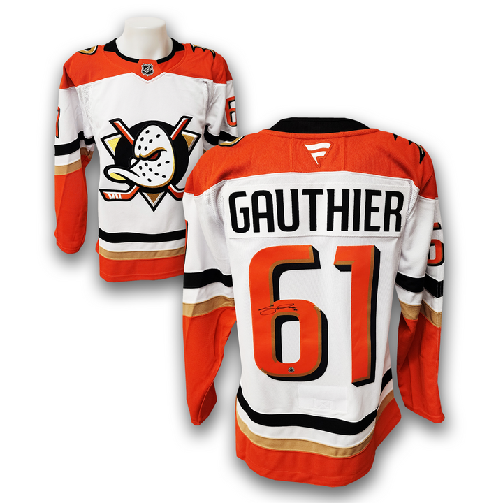Cutter Gauthier Autographed Anaheim Ducks Away Fanatics Premium Jersey