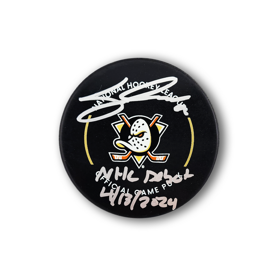 Cutter Gauthier Autographed Anaheim Ducks Official Hockey Puck Inscribed NHL Debut
