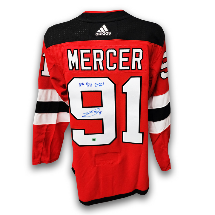 Dawson Mercer Autographed New Jersey Devils Adidas Jersey Inscribed Pick