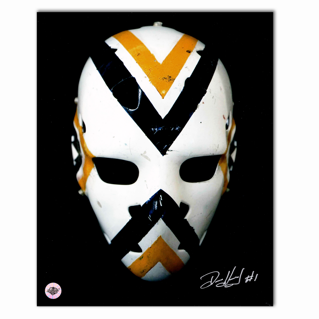 Denis Herron Autographed Pittsburgh Penguins Mask 8x10 Photo