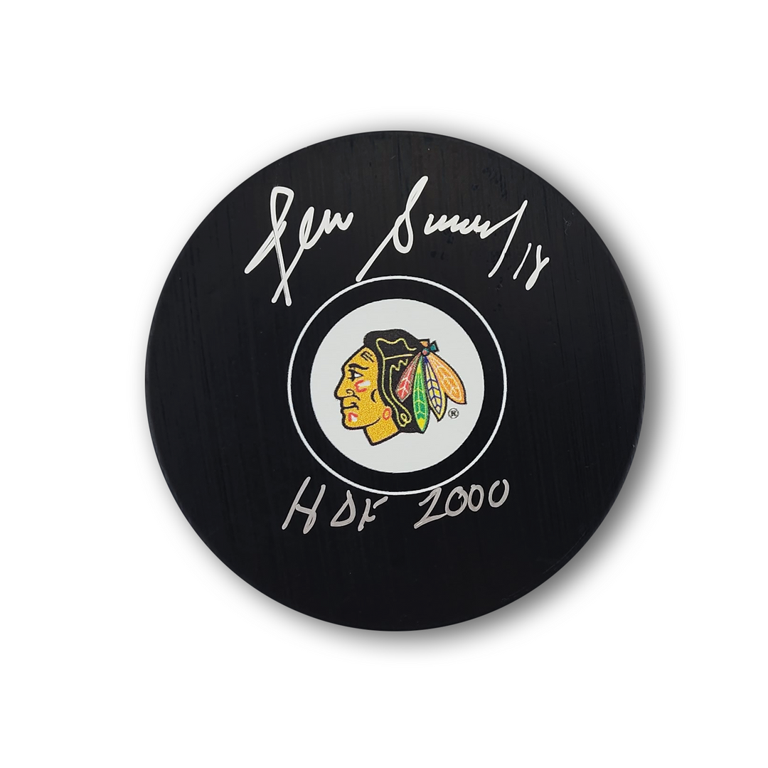 Denis Savard Autographed Chicago Black Hawks Hockey Puck HOF 2020