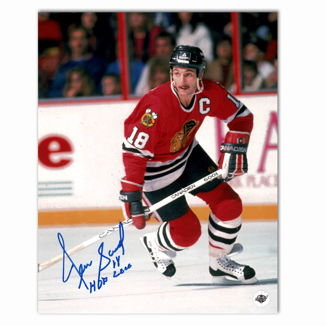 Denis Savard Autographed Chicago Black Hawks Home 8x10 Photo (Skating)