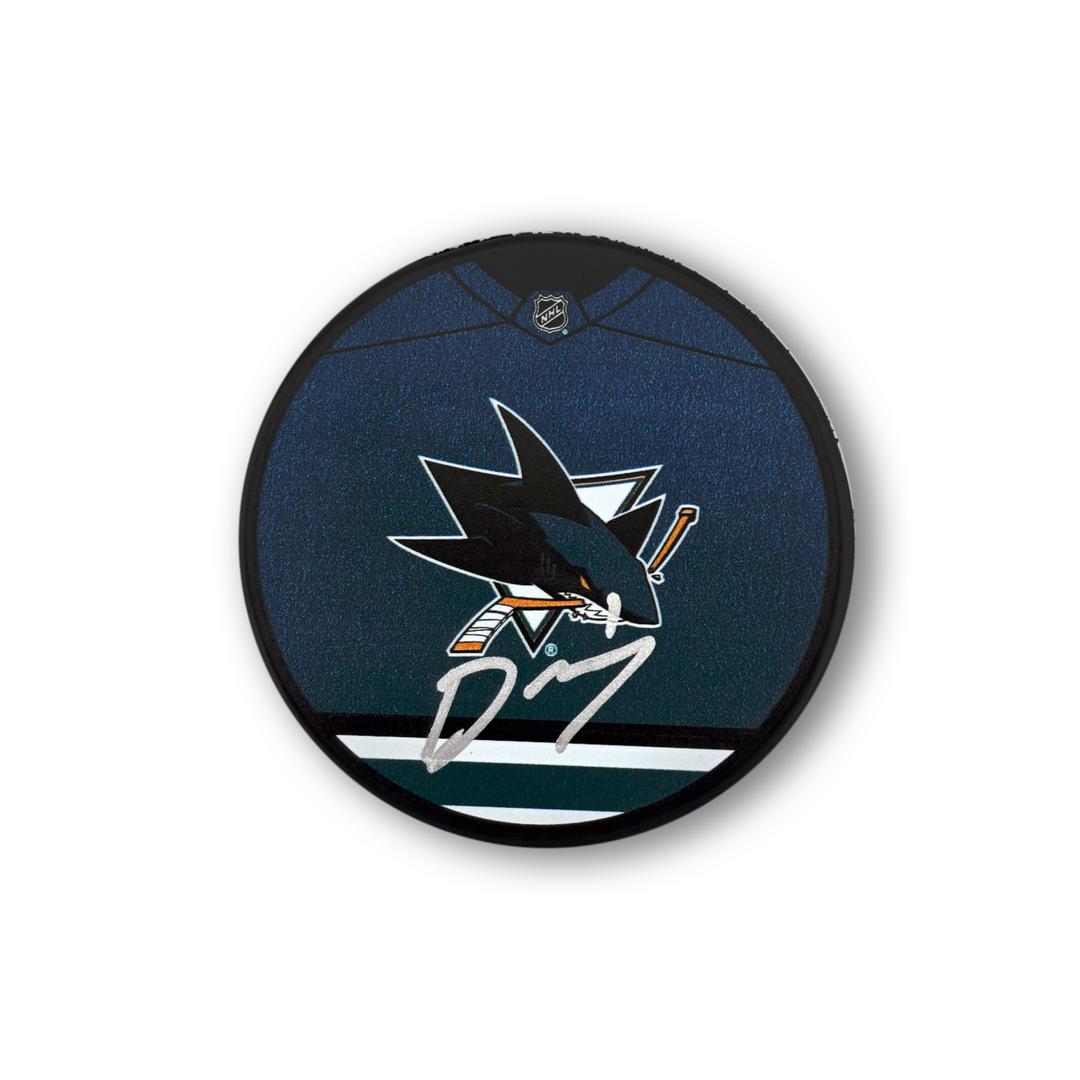 Devin Cooley Autographed San Jose Sharks Jersey Design Hockey Puck