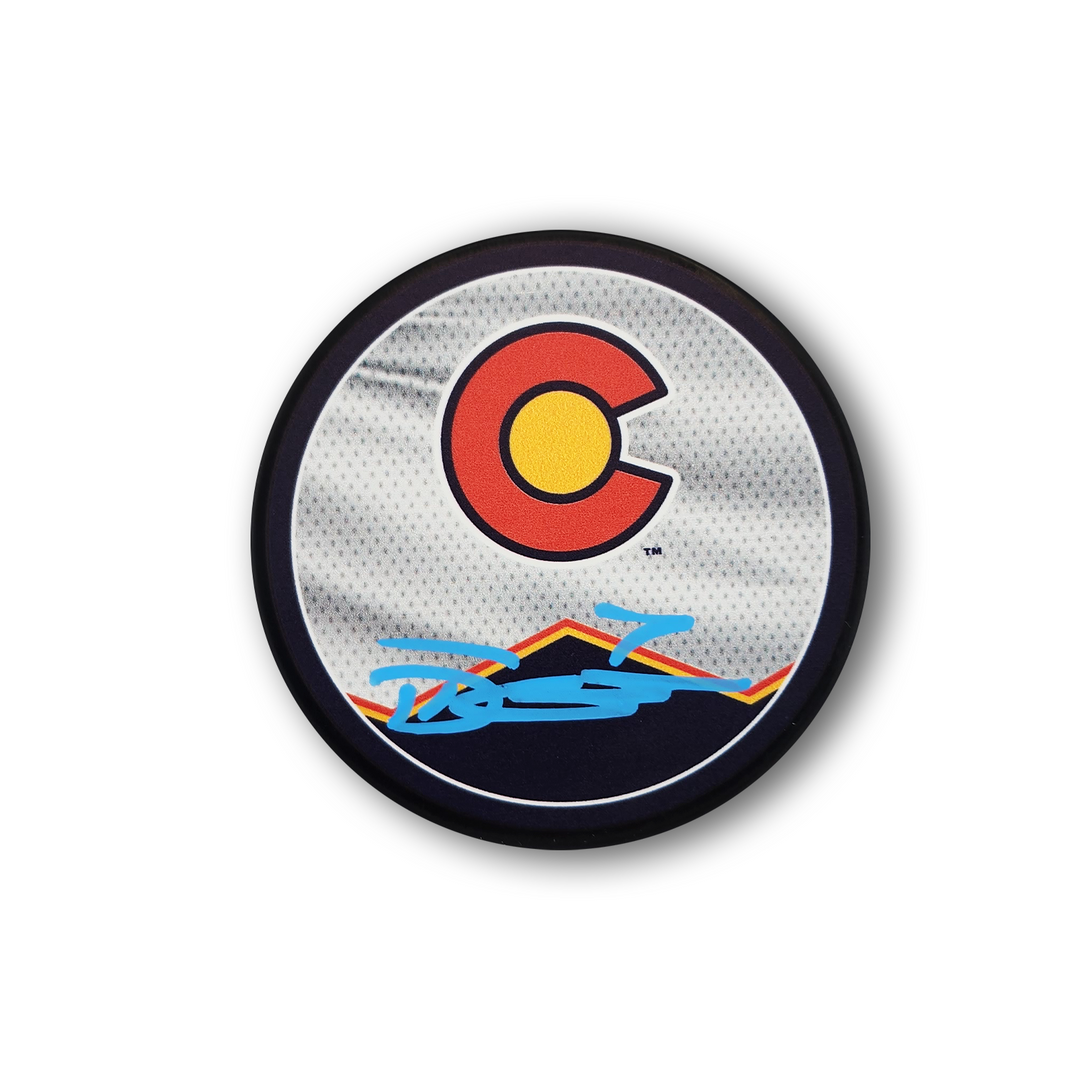 Devon Toews Autographed Colorado Avalanche Reverse Retro Hockey Puck