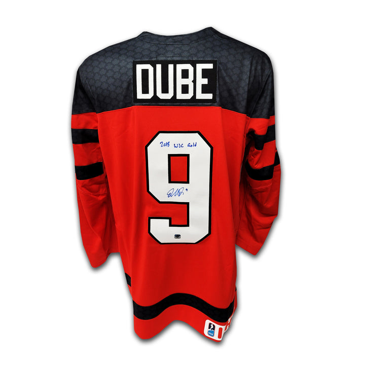 Dillon Dube 2018 Team Canada Red Nike Jersey Inscribed 2018 WJC Gold