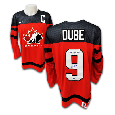 Dillon Dube 2018 Team Canada Red Nike Jersey Inscribed 2018 WJC Gold