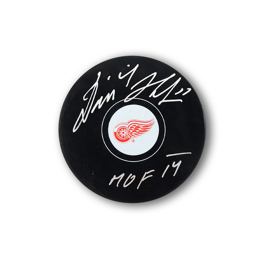 Dominik Hasek Autographed Detroit Red Wings Hockey Puck Inscribed HOF