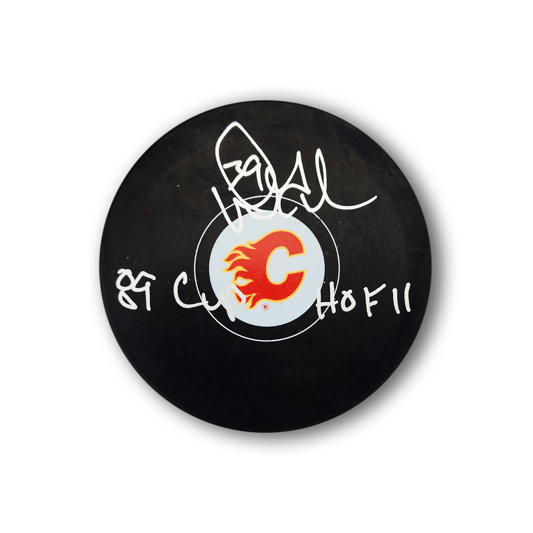 Doug Gilmour Autographed Calgary Flames Hockey Puck 2x Inscribed