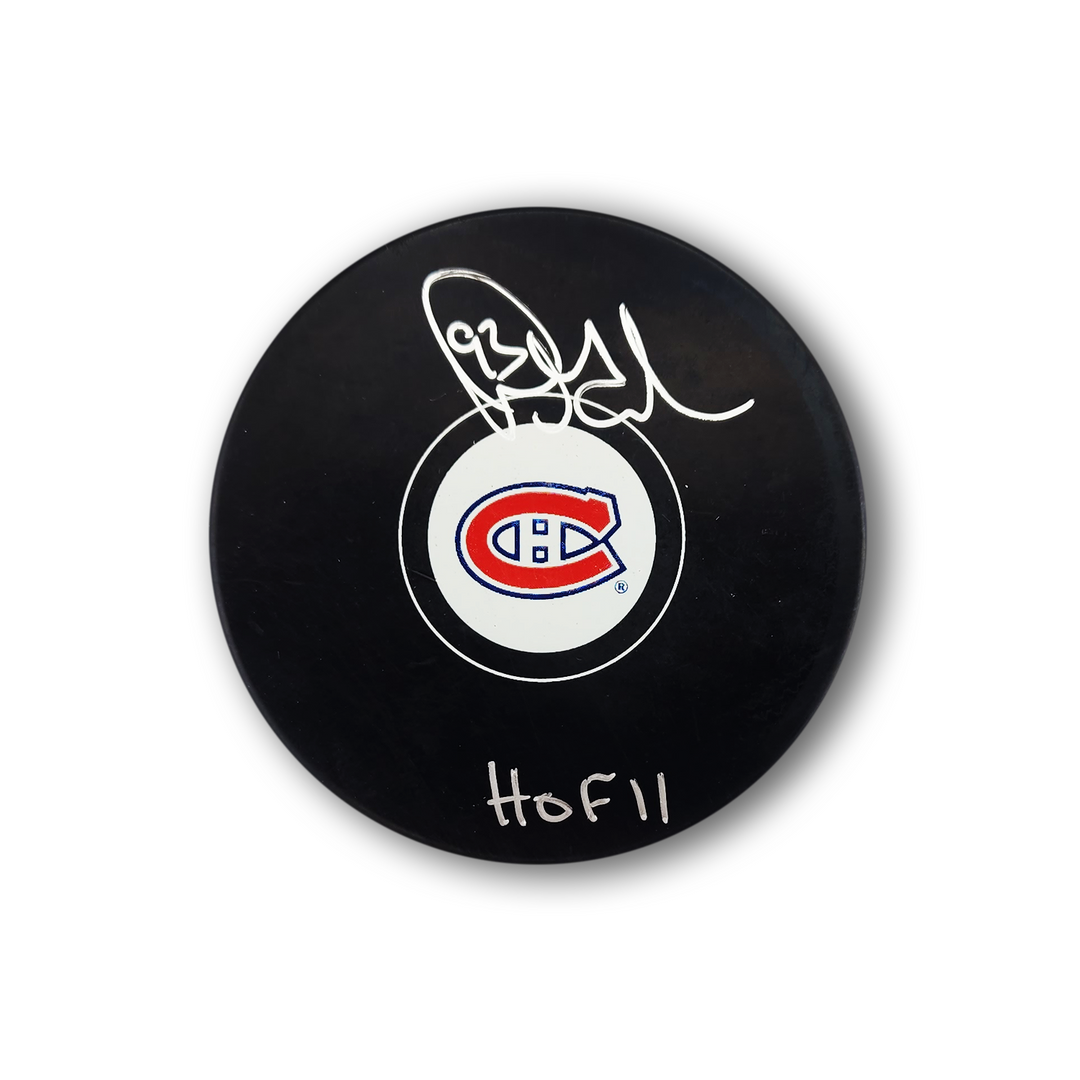 Doug Gilmour Autographed Montreal Canadiens Hockey Puck Inscribed HOF