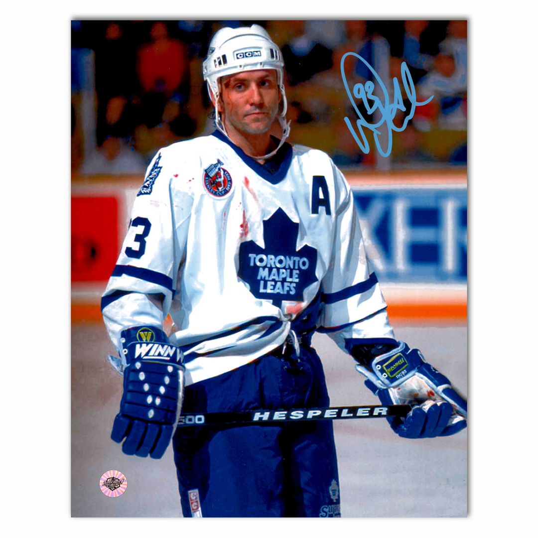 Doug Gilmour Autographed Toronto Maple Leafs Away 8x10 Photo (Bloody)