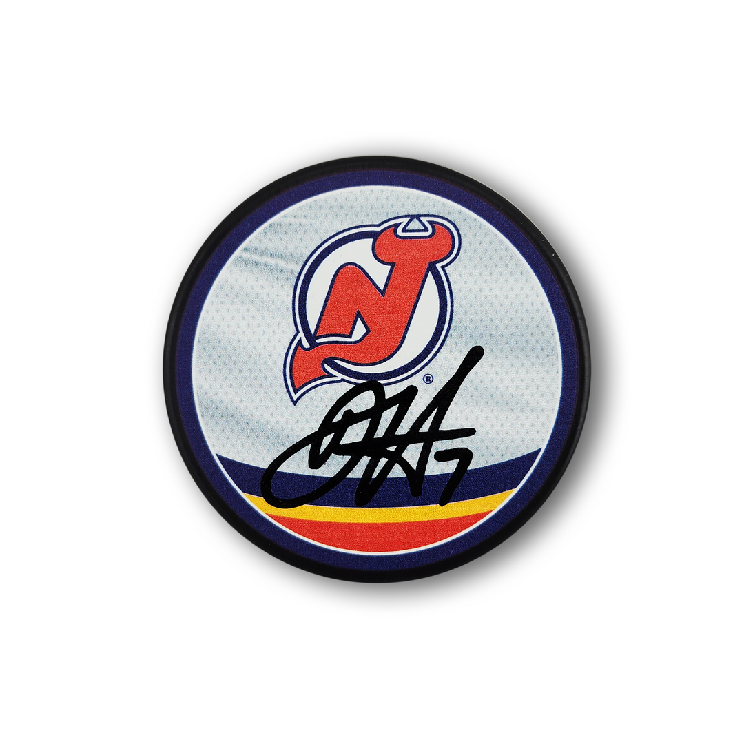 Dougie Hamilton Autographed New Jersey Devils Reverse Retro Hockey Puck