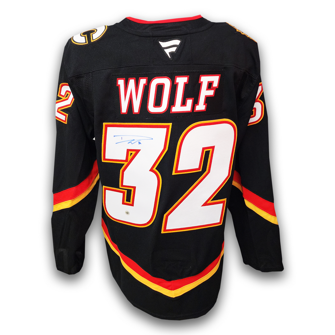 Dustin Wolf Autographed Calgary Flames Alternate Fanatics Premium Jersey