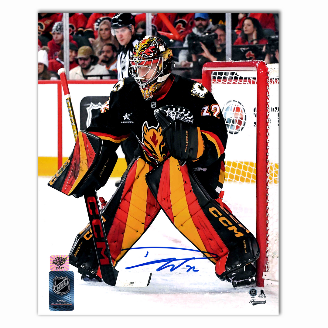 Dustin Wolf Autographed Calgary Flames Alternate 8x10 Photo
