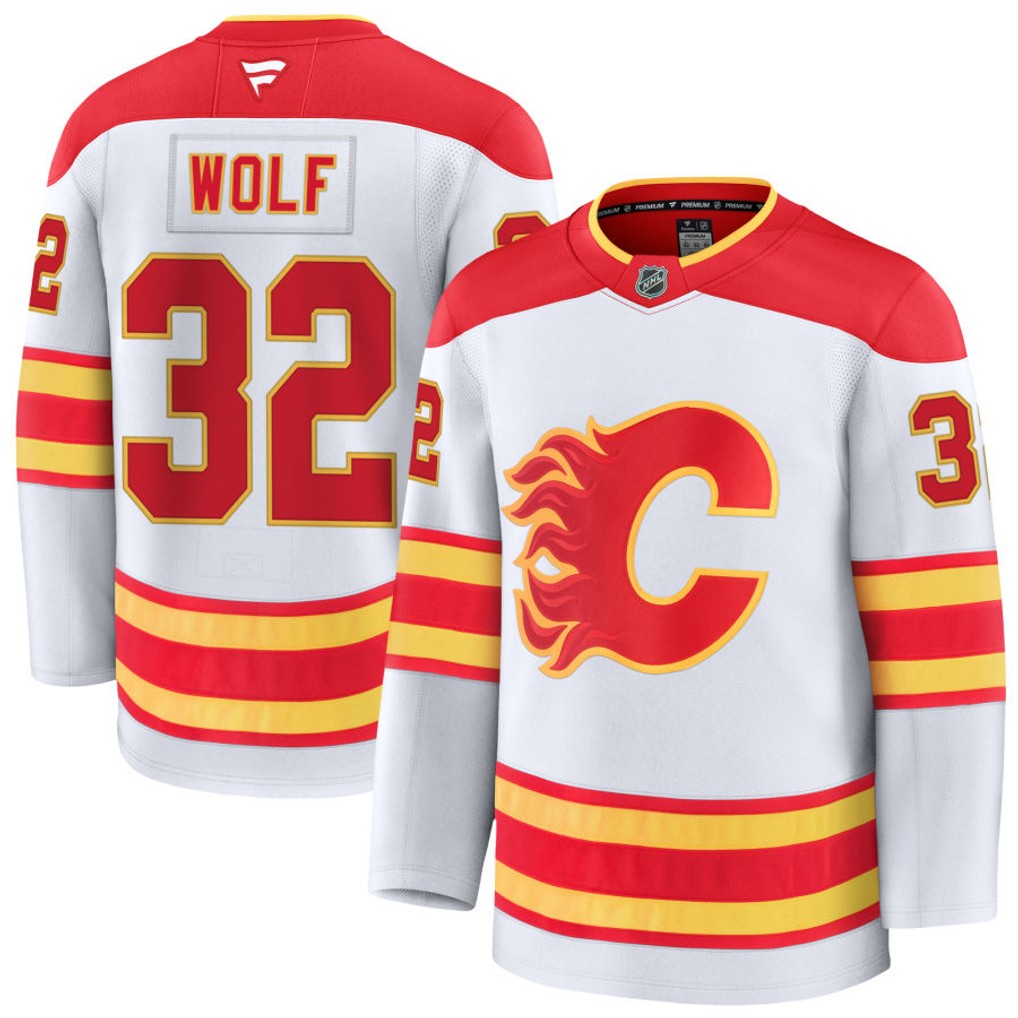 Pre-Order - Dustin Wolf Autographed Calgary Flames Away Fanatics Premium Jersey