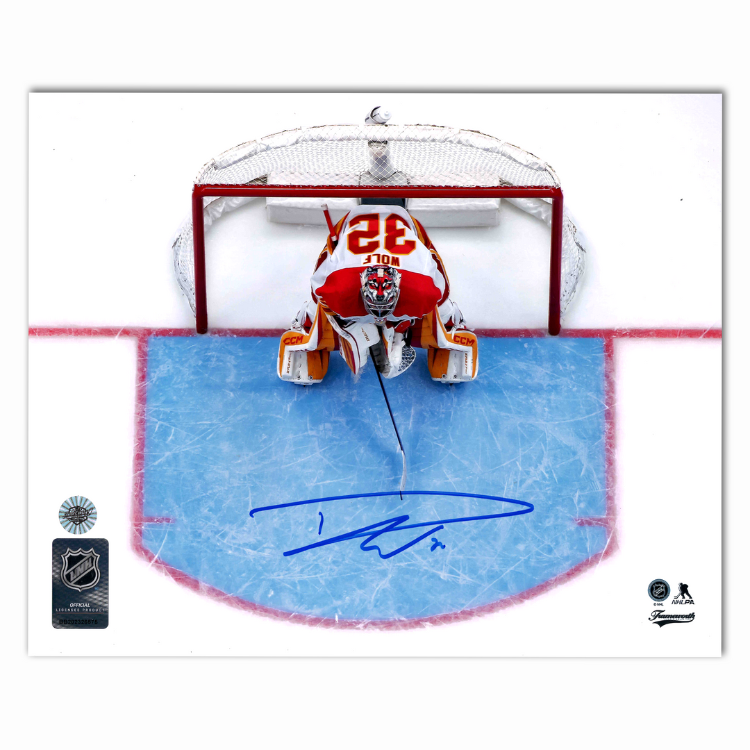 Dustin Wolf Autographed Calgary Flames Away Horizontal 8x10 Photo