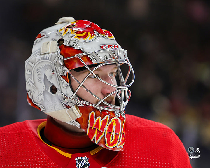 Pre-Order - Dustin Wolf Autographed Calgary Flames Close Up 8x10 Horizontal Photo