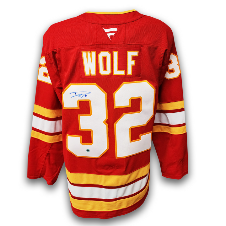 Dustin Wolf Autographed Calgary Flames Home Fanatics Premium Jersey