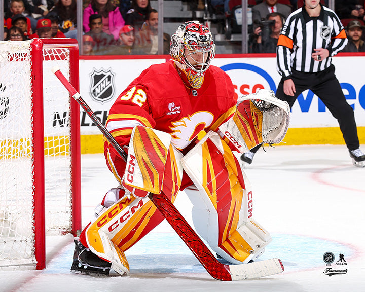 Pre-Order - Dustin Wolf Autographed Calgary Flames Home Horizontal 8x10 Photo