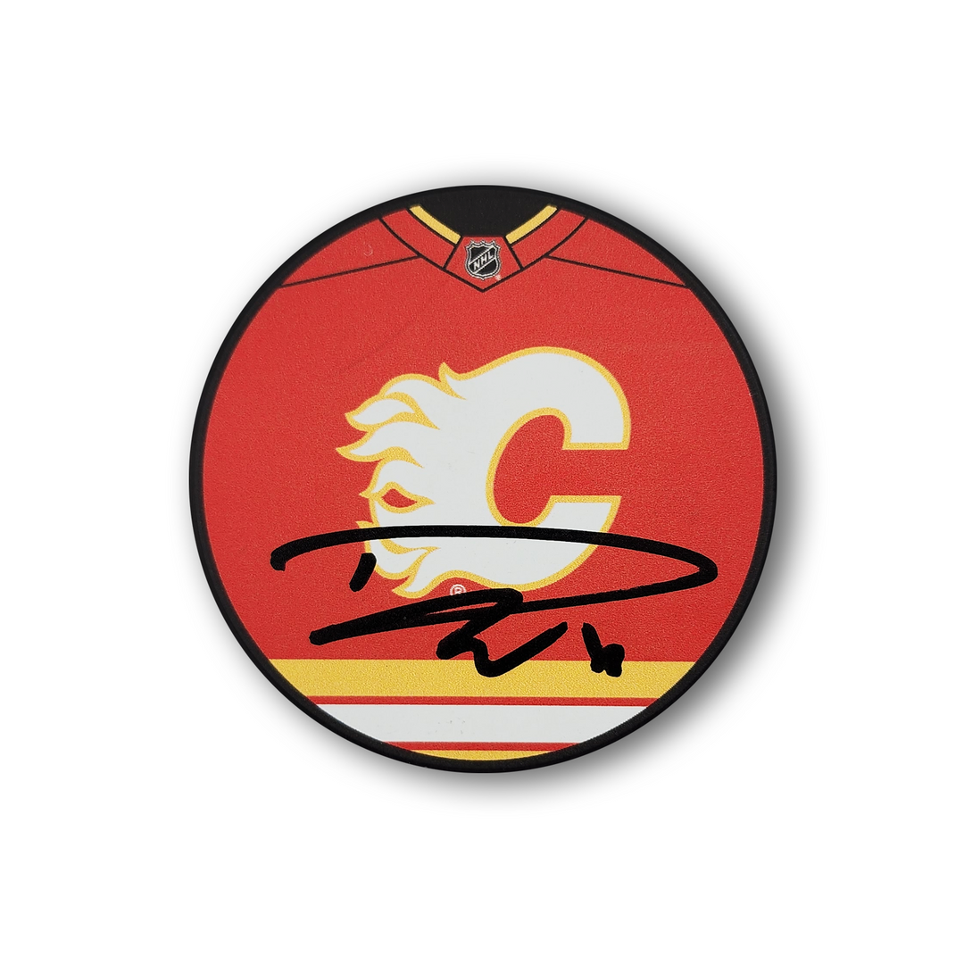 Dustin Wolf Autographed Calgary Flames Jersey Design Hockey Puck