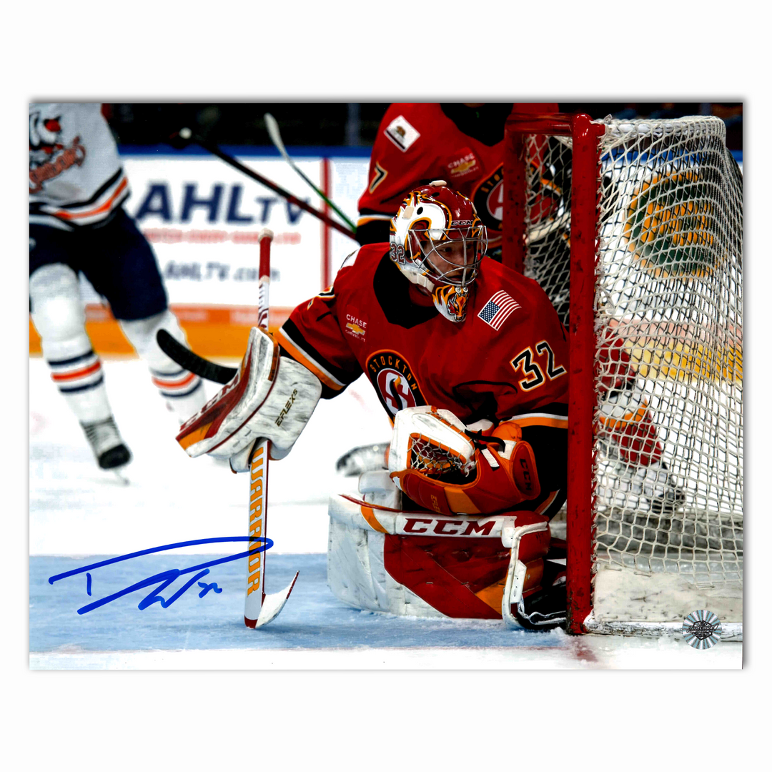 Dustin Wolf Autographed Stockton Heat Home 8x10 Photo