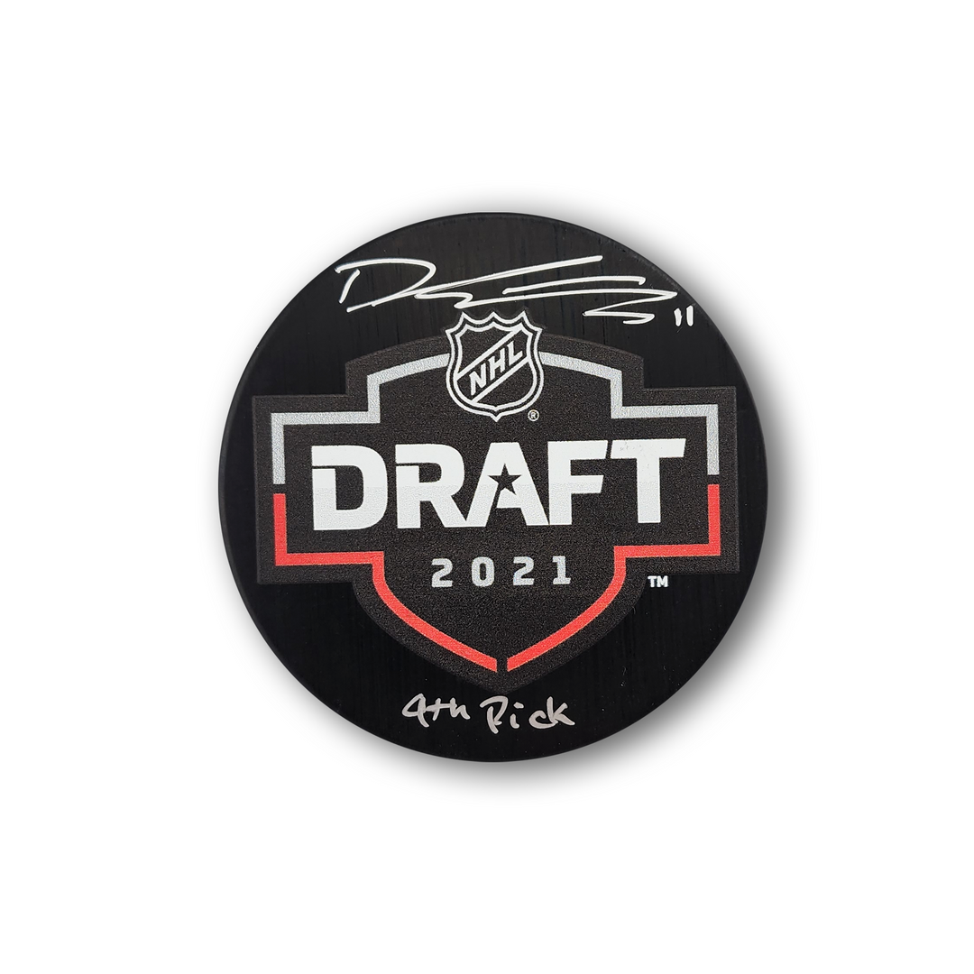 Dylan Guenther Autographed 2021 NHL Draft Hockey Puck Inscribed 9th Pick