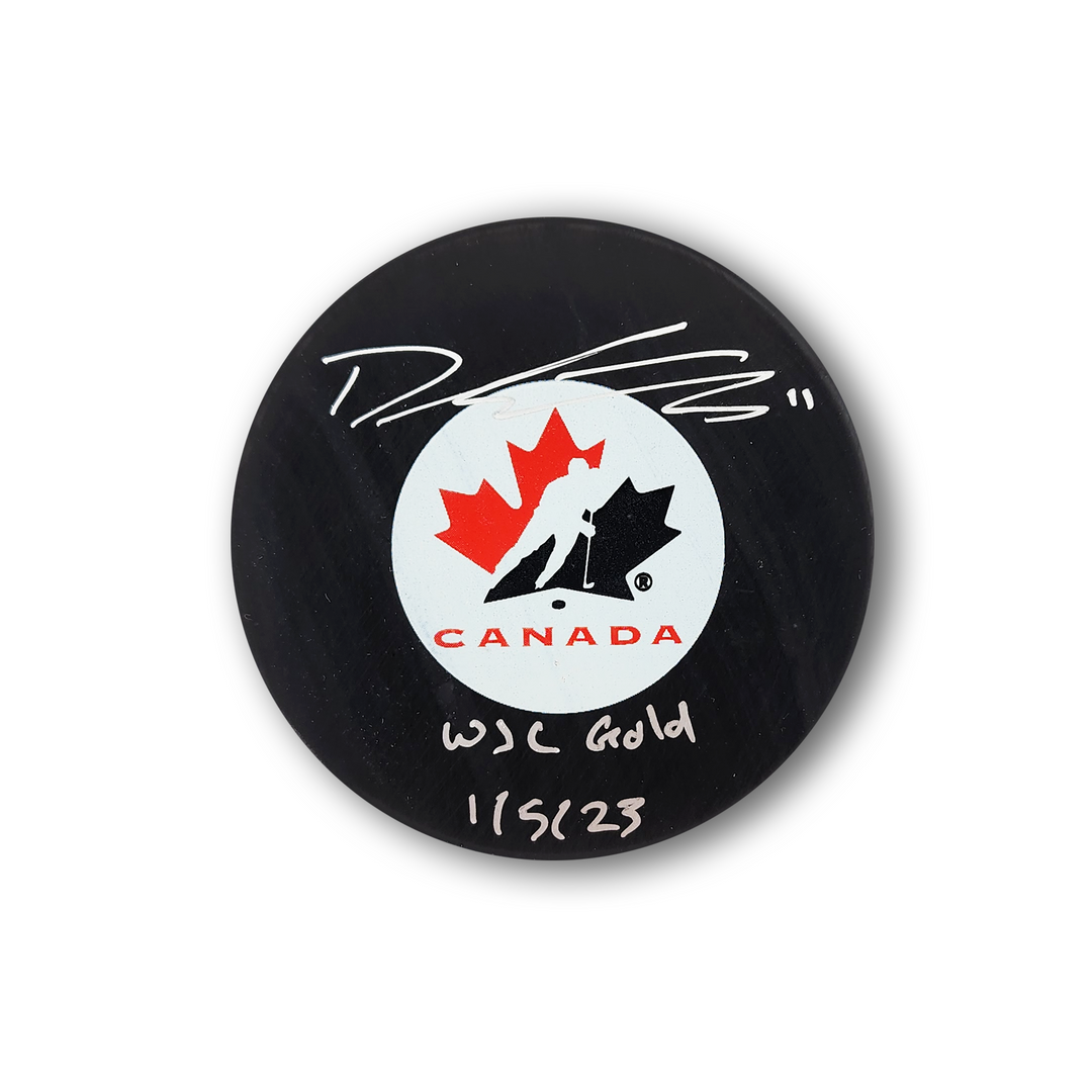 Dylan Guenther Autographed Team Canada Hockey Puck Inscribed