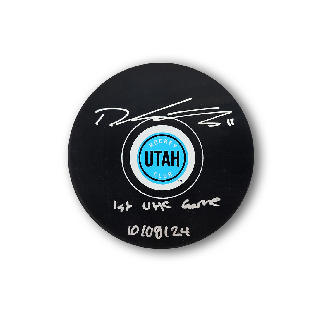 Dylan Guenther Autographed Utah Hockey Club Hockey Puck 1st UHC Game