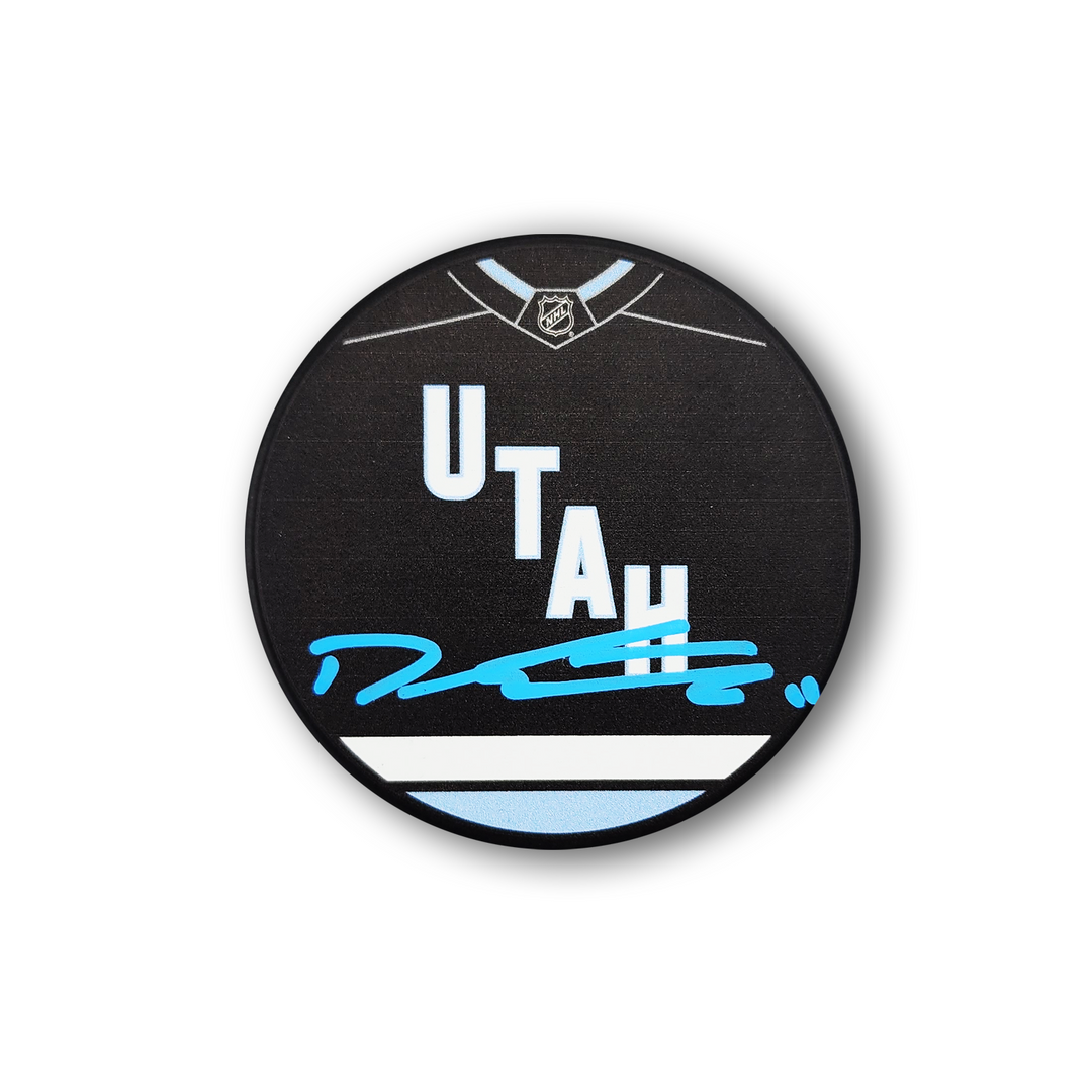 Dylan Guenther Autographed Utah Hockey Club Jersey Design Hockey Puck