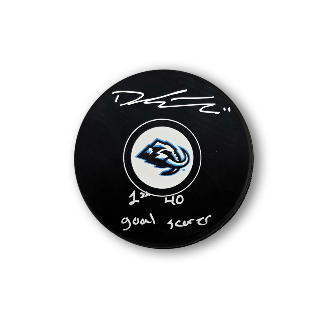 Dylan Guenther Autographed Utah Mammoth Hockey Puck 1st 40 Goal Scorer