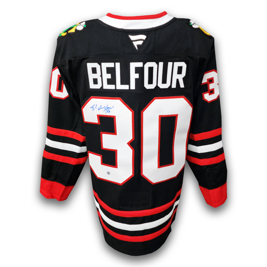 Ed Belfour Autographed Chicago Black Hawks Alternate Fanatics Premium Jersey