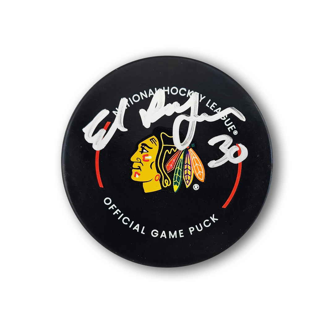 Ed Belfour Autographed Chicago Black Hawks Official Hockey Puck
