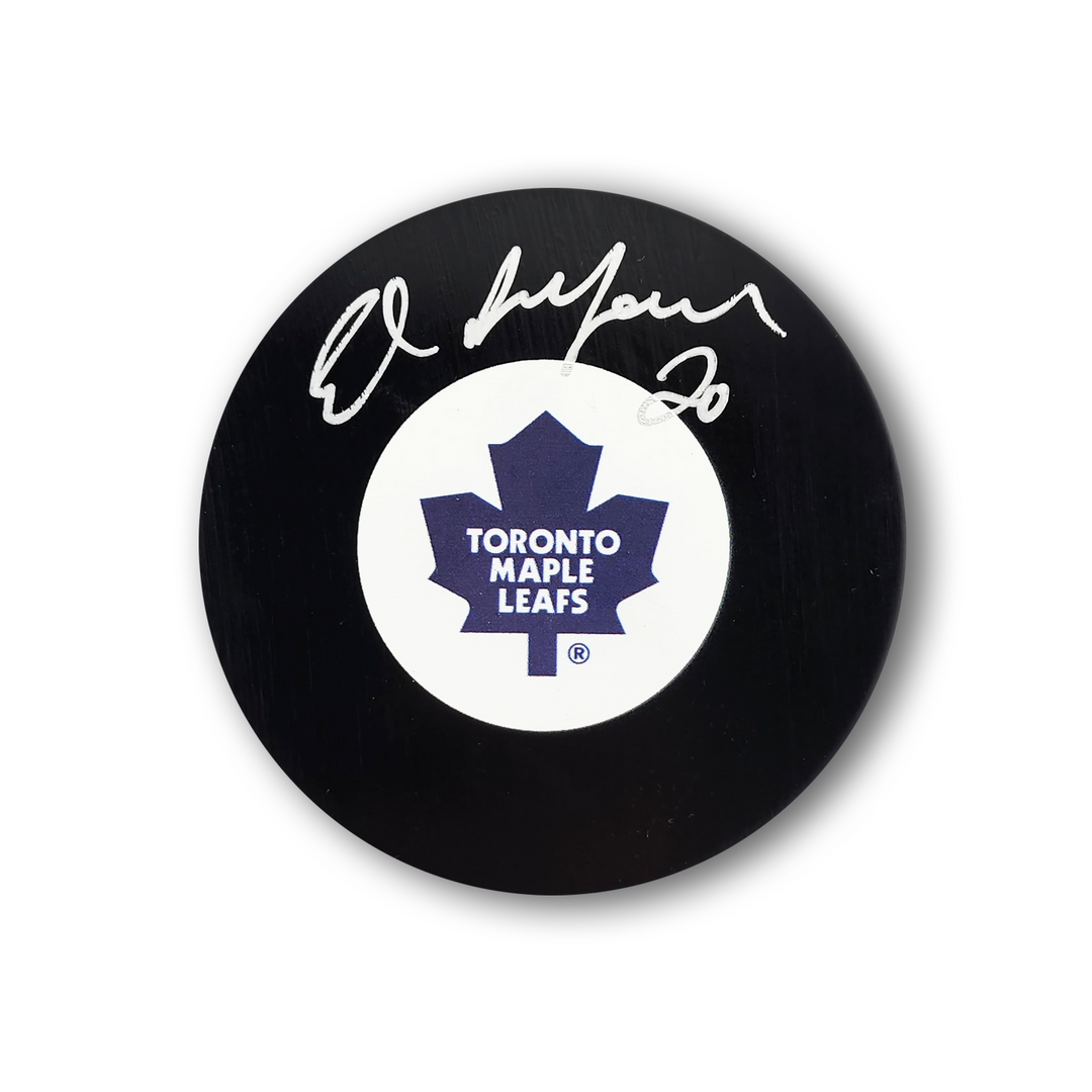 Ed Belfour Autographed Toronto Maple Leafs Hockey Puck (Old Logo)