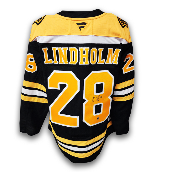 Elias Lindholm Autographed Boston Bruins Home Fanatics Premium Jersey