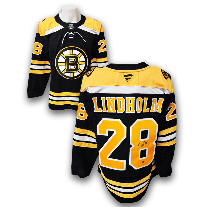 Elias Lindholm Autographed Boston Bruins Home Fanatics Premium Jersey