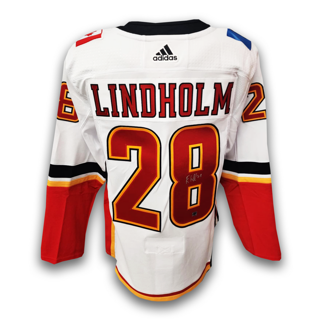 Elias Lindholm Autographed Calgary Flames 2017 Away Adidas Jersey