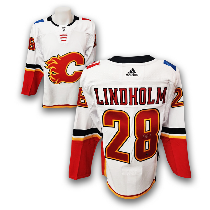 Elias Lindholm Autographed Calgary Flames 2017 Away Adidas Jersey