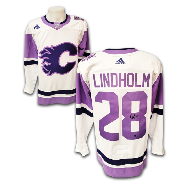 Elias Lindholm Calgary Flames 2022 Hockey Fights Cancer Adidas Jersey
