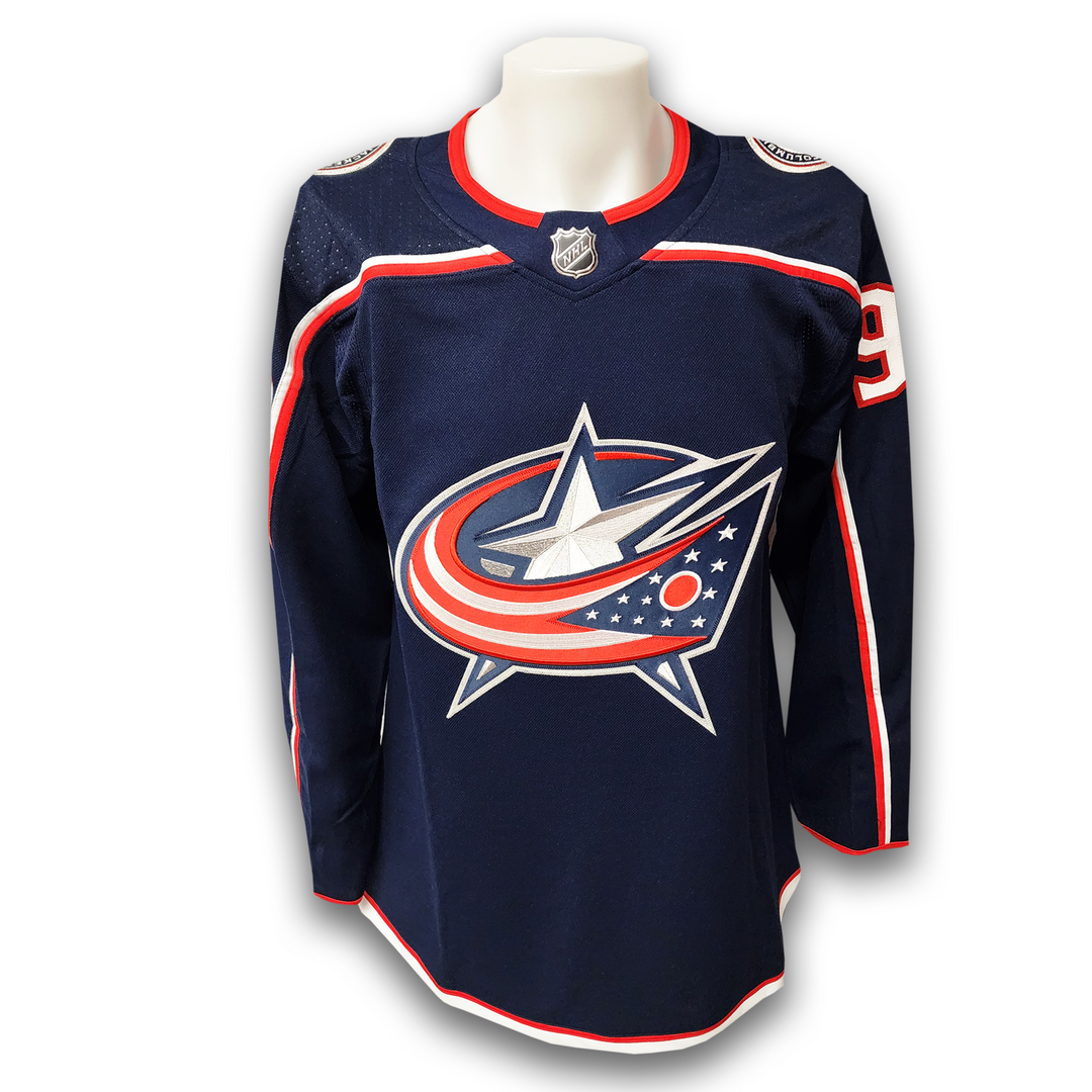 Elvis Merzlikins Autographed Columbus Blue Jackets Adidas Jersey Inscribed NHL Debut